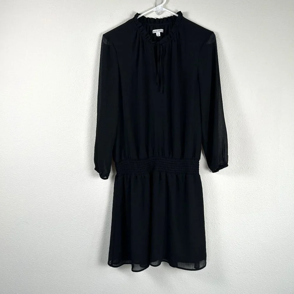 J‎ Crew Mercantile Dress Womens Size S Black Smocked Ruffles Chiffon Lined L2334